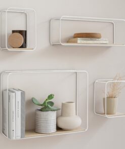 Kazai Jona 4-Teiliges Hängeregal aus Metall und Echtholz-Veneer für Bad, Wohnzimmer und Küche | Birke, weiß