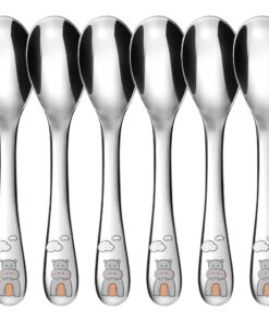 GRÄWE Kinderlöffel 13 cm, 6-teilig, Edelstahl, Motiv Flusspferd, Besteck für Jungen und Mädchen ab 3 Jahre