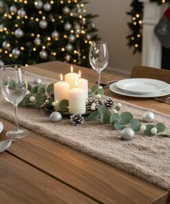 KAMACA Flauschiger Tischläufer 28×200 cm Lammfell-Optik für Esstisch und Sideboard Winterdeko (Tischläufer 28x200 cm Tau