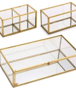 SUMTree Vintage Metall und Glas Schmuckkästen, 3 Schachteln Schmuckhalter, für Damen Schmuckaufbewahrung,Make-up-Pinsel