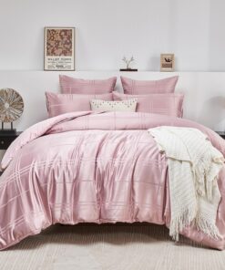 Luofanfei Satin Bettwäsche Seide Glatt Glänzend Sommer Kühlende 2 Teilig Einzelbett rosa Kariert Reissverschluss