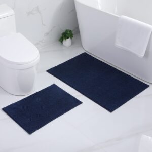 Homaxy Chenille Badezimmerteppich Set für rutschfeste Badematte - 40x60 cm + 60x90 cm, Marineblau | Homaxy Weich saugfä