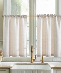 Vangao moderne Küchenvorhänge Beige Leinenoptik 90 x 60 cm Lichtdurchlässig für Wohnzimmer und Schlafzimmer