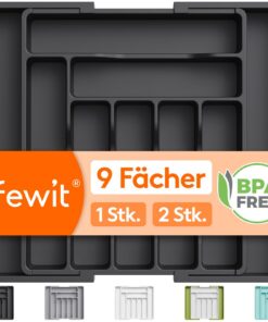 Lifewit Verstilebarer Besteckkasten für Schublade, Küchen Organizer Schwarz, Breite 33-57 cm, Tiefen 38 cm, Recycled Cla
