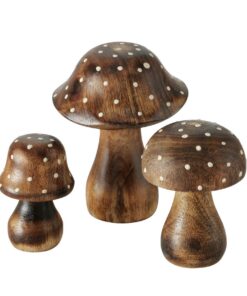 Spetebo Mangoholz Deko Pilze 3er Set - Holz Fliegenpilz Figur zur Herbst Dekoration - Tischdeko