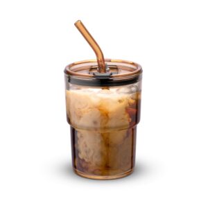 BLUEPOLAR Wasserglas mit Strohhalm und Deckel, isolierte Becher für Kaffee und Eistee, versiegeltes Handgepäck (bernstei