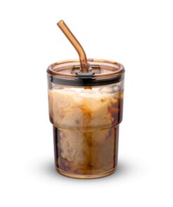 BLUEPOLAR Wasserglas mit Strohhalm und Deckel, isolierte Becher für Kaffee und Eistee, versiegeltes Handgepäck (bernstei