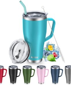 KETIEE Thermobecher T-Blau - Edelstahl Isolierbecher für Heißer und Kalter Getränke mit Strohhalm und 2 Deckeln Tumbler