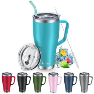 KETIEE Thermobecher mit Strohhalm - Heatproof Becher für Kaffee und heiße Getränke - Isoliert - Autobecher - T-Blau
