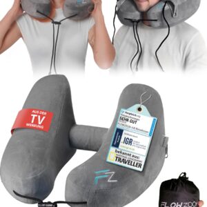 F.Flowzoom Nackenkissen für Fliegen Reisekissen Aufblasbar H-Design 5 Schlafpositionen Grau