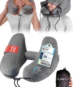F.Flowzoom Nackenkissen für Fliegen Reisekissen Aufblasbar H-Design 5 Schlafpositionen Grau