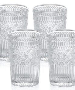 Skelang Wassergläser, trinkgläser vintage, romantische wassergläser, Glasbecher für Getränke, Cocktail, 370 ml Fassungsv