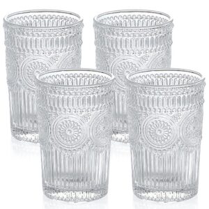 Skelang Wassergläser, trinkgläser vintage, romantische wassergläser, Glasbecher für Getränke, Cocktail, 370 ml Fassungsv
