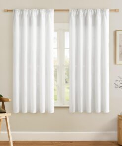 Softalker Weiss Gardinen für Schlafzimmer 160x140 cm 2er Set modne Leinenoptik Stangendurchzug
