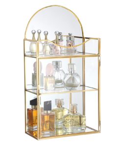 SUMTree Goldfarbene Glas-Schmuckvitrine mit Kuppeloberseite 3 Fächer 20,2 x 10 x 37,8 cm
