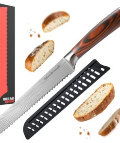 MatakumiExtra Scharfe Brotschneidemesser 20 cm Wellenschliff Klinge - Brotmesser Damast Stil - Küchen Sägemesser - Rostf