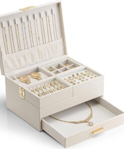 Vlando 3-Lagige Damen-Schmuckschatulle mit Schublade - Schmuck-Organizer für Halsketten, Ringe, Armbänder & Ohrringe - G