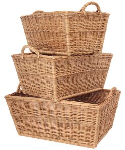 WEECO Weidenkörbe Set 3er - Rechteckig 54/62/70 cm - Perfekt zur Aufbewahrung