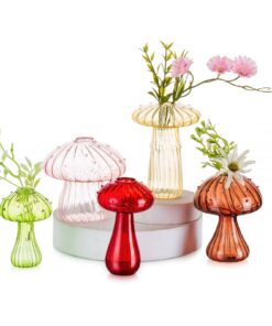 Hewory 5er Fliegenpilz Glasvasen Bunt - Mini Pilzdeko Set für Tisch Wohnzimmer Cottagecore Aesthetic