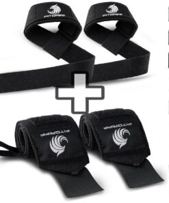 Fitgriff® Handgelenk Bandagen + Zughilfen (2er Set) - für Krafttraining, Fitness und Bodybuilding - für Athleten - Größe