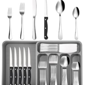 Xespis Edelstahl Besteck Set 12 Personen, Spülmaschinenfest, für Haus und Party, Elegantes Essbesteck mit Messer, Gabel