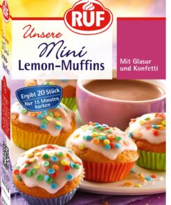 RUF Mini-Lemon-Muffins Zitronen-Geschmack Backmischung mit Zitronenglasur & Konfetti, für Familien, zum Schöpfern von Fr