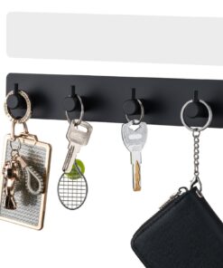 Schlüsselhalter Wand Schwarz Metall mit 4 Haken | Modernes Key Holder für Flur & Eingang | Klein mit 2 Selbstklebenden B