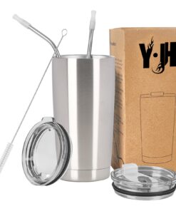 Y·J&H Doppelwandiger Vakuum Isolierter Autobecher, Edelstahl Kaffee to Go - Silber