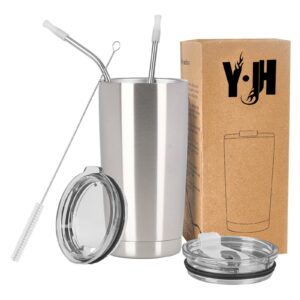 Y·J&H Doppelwandiger Vakuum Isolierter Autobecher, Edelstahl Kaffee to Go - Silber