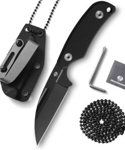Scandinia Schafsfuß Neck Knife D2 Stahl Feststehendes Messer, 5.82" Full Tang Schwarze Klinge + Schwarzer Griff