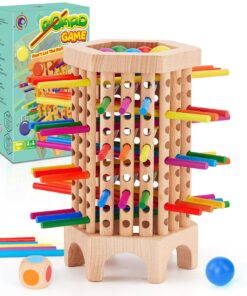Montessori Holzspiel Brettspiel für Kinder ab 3 Jähre - Feinmotorik & Lernspielzeug 36 Stück Bunte Holzstäbchen