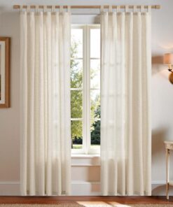 TOPICK Gardinen mit Schlaufen für Wohnzimmer und Schlafzimmer Beige 140Bx225H cm Küchenbereich Lichtdurchlässig und -fil