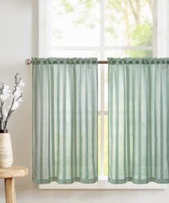 TOPICK Transparent Bistrogadine für kleine Fenster Blaugrün H 90 x B 90 cm 2er Set Küchen- und Badezimmervorhang OEKO-TE