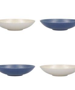 KitchenCraft Glasiertes Leiterfreies Gläsernporzellan Essensestabletten Set of 4, perfekt für Ramen und Reis, mit blauer