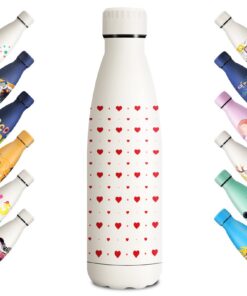 KollyKolla Edelstahl Trinkflasche 500ml, 3D-Druck Thermoskanne für Sport, Trinkflasche BPA-Frei, Auslaufsicher für Schul