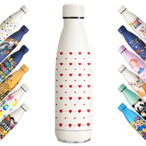 KollyKolla Edelstahl Trinkflasche 500ml, 3D-Druck Thermoskanne für Sport, Trinkflasche BPA-Frei, Auslaufsicher für Schul