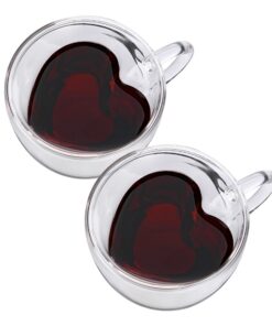 CNGLASS doppelwandige herzförmige Glas-Kaffeebecher Set 2x250ml für Cappuccino, Latte und Milch, isolierte klare Teetass