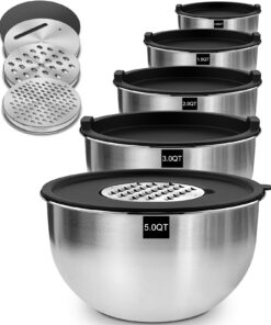 Terlulu Rührschüssel 5er Set Kochen Backen Aufbewahren, Edelstahl Schüssel 4,7l/2,8l/1,9l/1,4l/0,6l, Stapelbar & Spülmas
