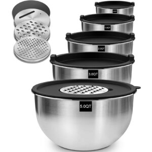 Terlulu Rührschüssel 5er Set Kochen Backen Aufbewahren, Edelstahl Schüssel 4,7l/2,8l/1,9l/1,4l/0,6l, Stapelbar & Spülmas