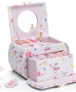 Vlando Spieluhr Schmuckkästchen für Mädchen 6-8 Jahre - Geburtstagsgeschenk mit Kanon Melodie und Leder