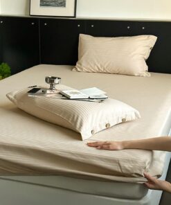 Aotiwe Elegant Spannbettwäsche Milchtee Braun Schmale Streifen Langstapelige Baumwolle 150x200cm