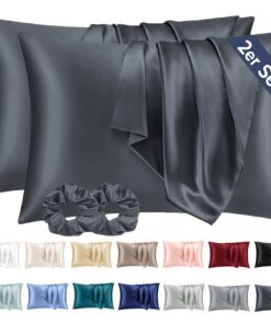 Vielit Satin Kissenbezug 40x80 Dunkelgrau, Weich wie Seide, Hohe Pflege-OEKO-TEX, Haar und Haut freundlich mit 2 Haargum
