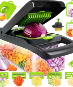 16 in 1 Gemüseschneider mit 7 Austauschbaren Klingen - Würfelschneider für Obst, Gemüse, Karotten & Kartoffeln