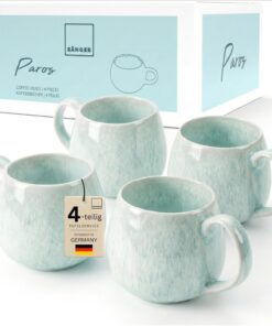 Sänger Paros Tassen Set Handmade Steingut Türkis Sandstruktur 300 ml Spülmaschinenfest 4 tlg