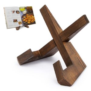 PUERSI Kochbuchhalter Vintage & Rustikal für Küche, Buchständer aus Holz mit Rezepten, praktischer Buchhalter Funktion