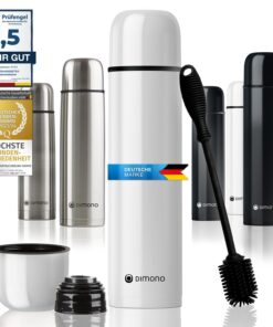 Edelstahl Thermosflasche 500 ml Weiß - Doppelwandig hält heiß & kalt, Auslaufsicher mit Becher & Bürste