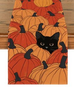 Artoid Mode Schwarze Katze Kürbisse Herbst Tischläufer - ideal für Halloween-Party Dekoration im Herbst 40x140 cm