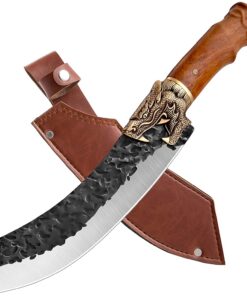 -purple Dragon Kochmesser mit Lederhüllefür Küche und Camping -purple Dragon Kohlenstoffstahl Metzgermesser für Küche un