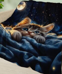 Kuscheldecke Mond Blau Katze Flanell Waschbar 200x200cm Weich Wohnzimmerdecke Fluffy Sofadecke