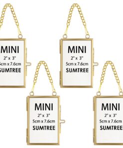 SUMTree 4 Pcs Mini-Rechteck Bilderrahmen aus Metall und Glas, geprägte Blüten und Fotos gehängt, geometrische Ornamente,